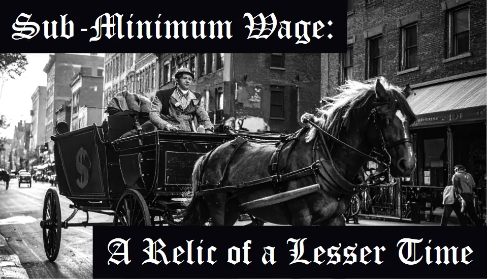 The headline is embedded in old-style Gothic lettering inside a black-and-white photograph that shows a horse pulling a wooden delivery wagon down a city street. The horse is harnessed and mid-step, with its mane slightly tousled. A driver wearing a cap and layered clothing sits at the front of the wagon, holding the reins. The wagon appears loaded with goods, including several large bags or bundles stacked behind the driver. The street is lined with older brick buildings, some with storefronts at ground level. A few pedestrians walk along the sidewalk to the right. In the background, additional buildings and a few distant vehicles are visible, suggesting an early- to mid-20th-century urban setting. Overhead wires run along the street, and the overall scene has a historic, working-city atmosphere.